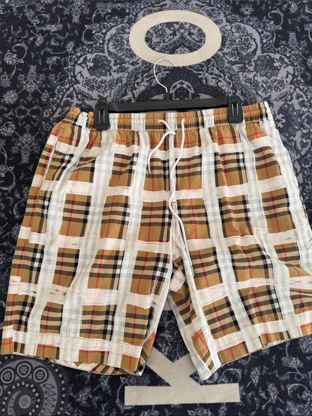 Burberry Beige Tan Check Swim Trunks